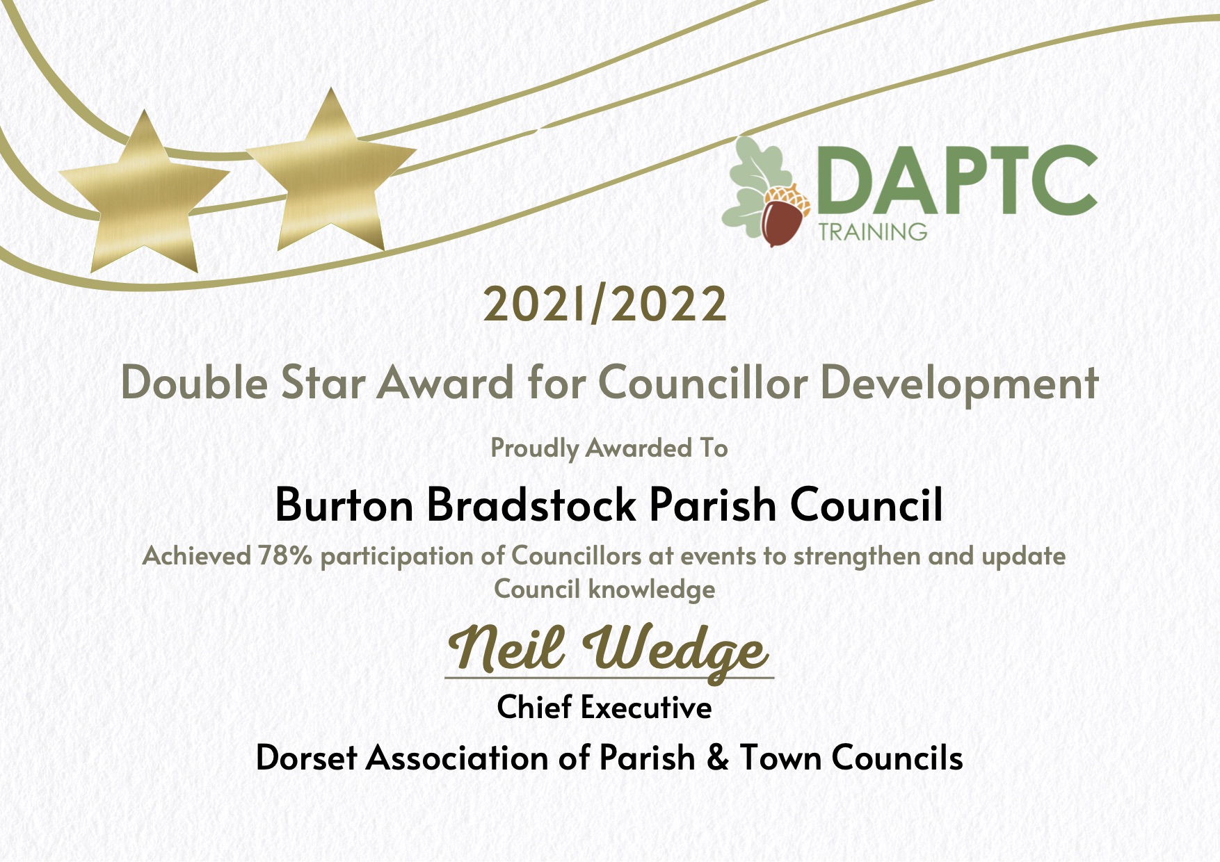 Council  Achieves DAPTC Double Star Award